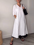 Elara | Women’s V-Neck Midi Dress with Pockets