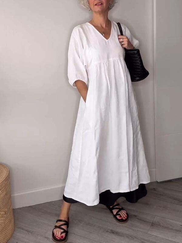 Elara | Women’s V-Neck Midi Dress with Pockets