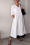 Elara | Women’s V-Neck Midi Dress with Pockets