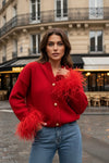 Katarina | Women’s Feather Trim Cardigan with Button Closure