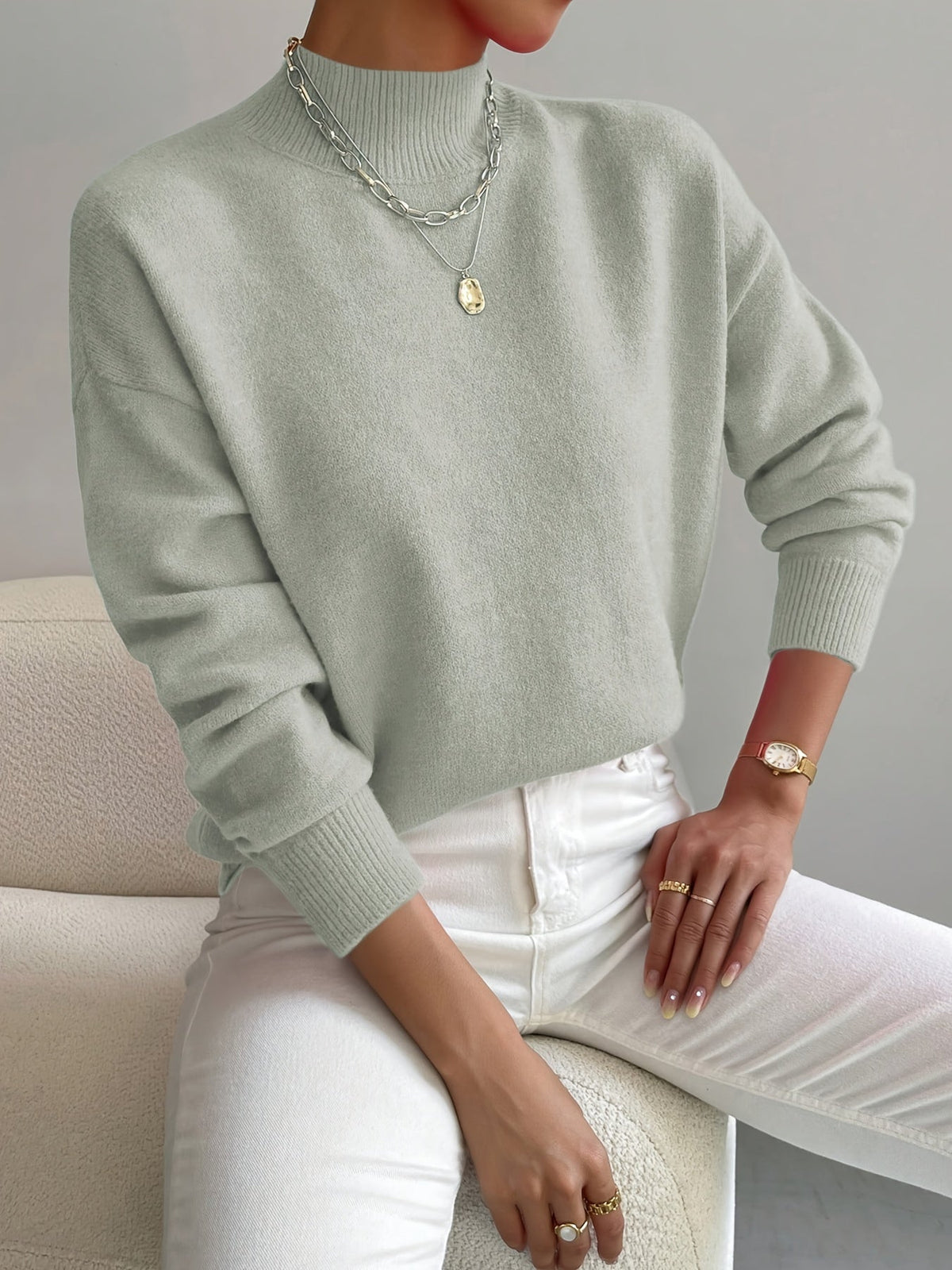 Kendra | Women’s Mock Neck Sweater with Ribbed Cuffs