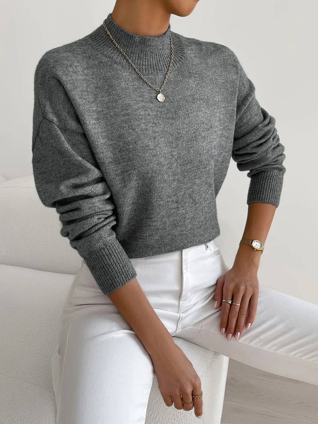 Kendra | Women’s Mock Neck Sweater with Ribbed Cuffs