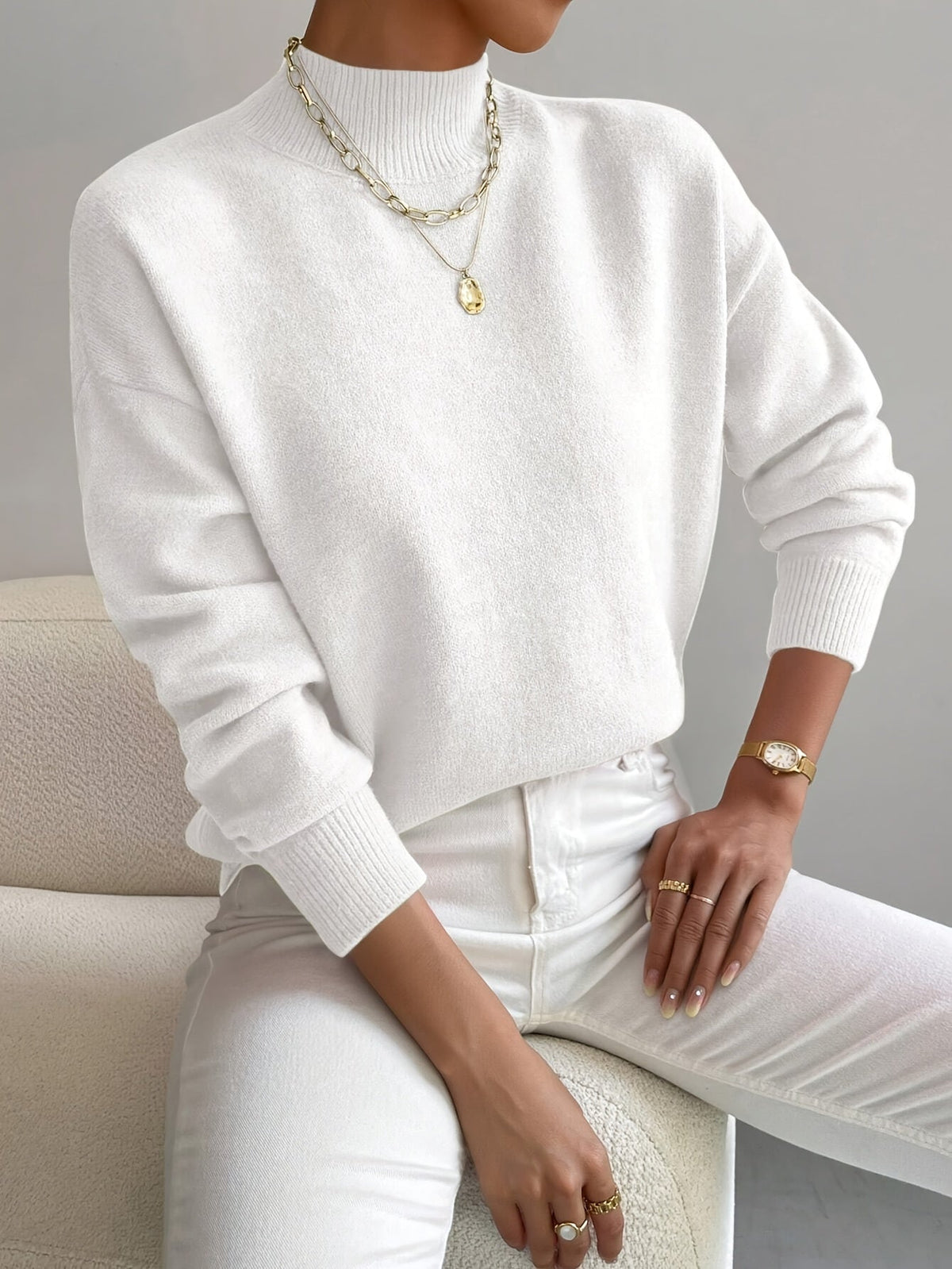 Kendra | Women’s Mock Neck Sweater with Ribbed Cuffs