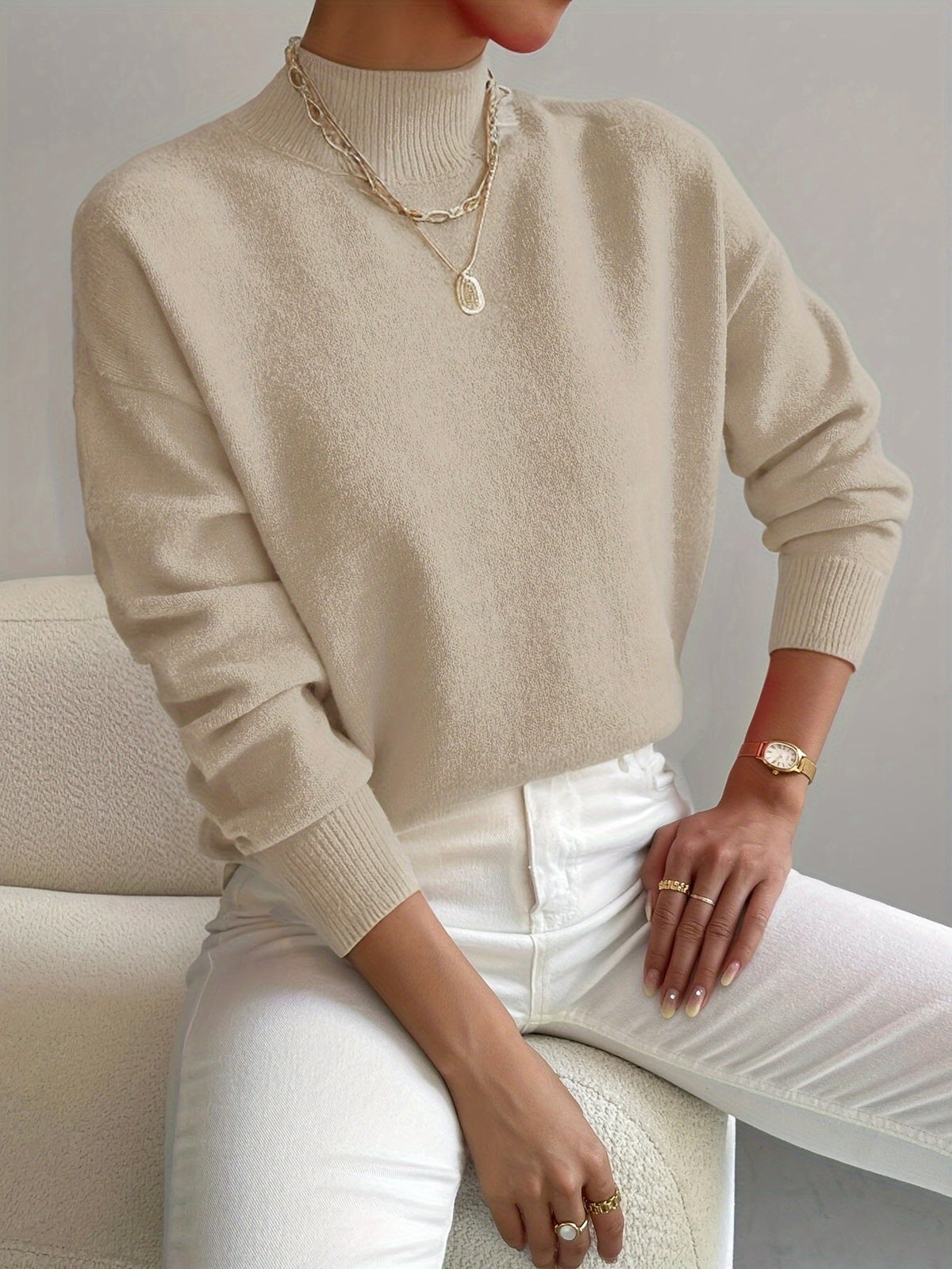 Kendra | Women’s Mock Neck Sweater with Ribbed Cuffs