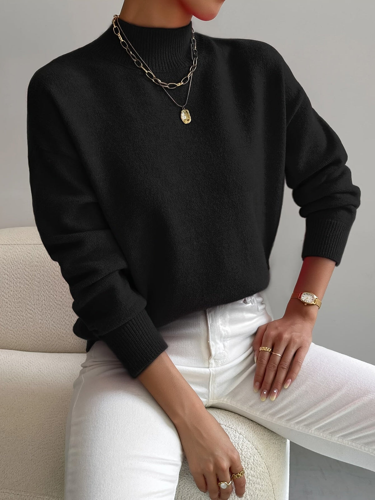Kendra | Women’s Mock Neck Sweater with Ribbed Cuffs