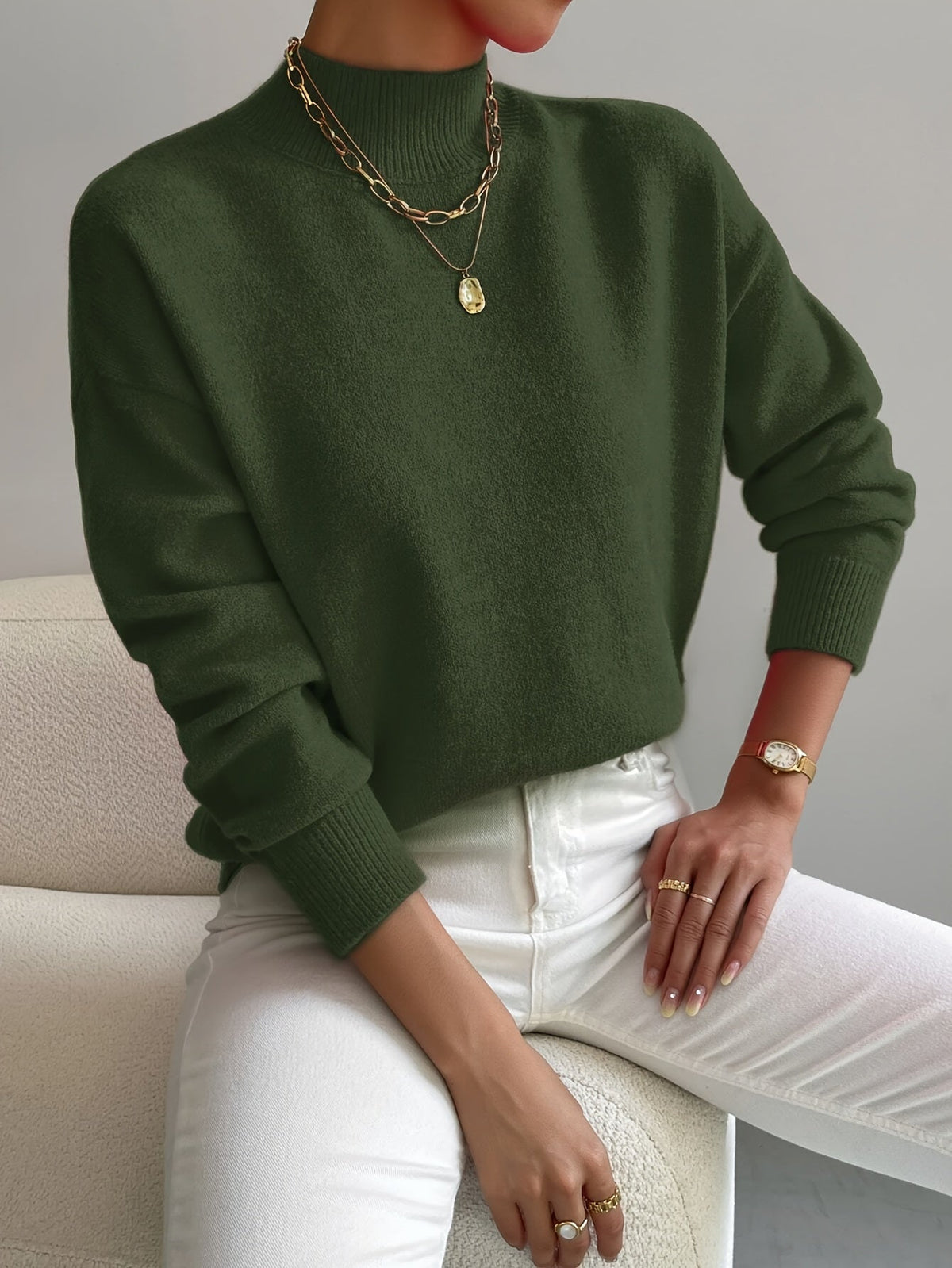 Kendra | Women’s Mock Neck Sweater with Ribbed Cuffs