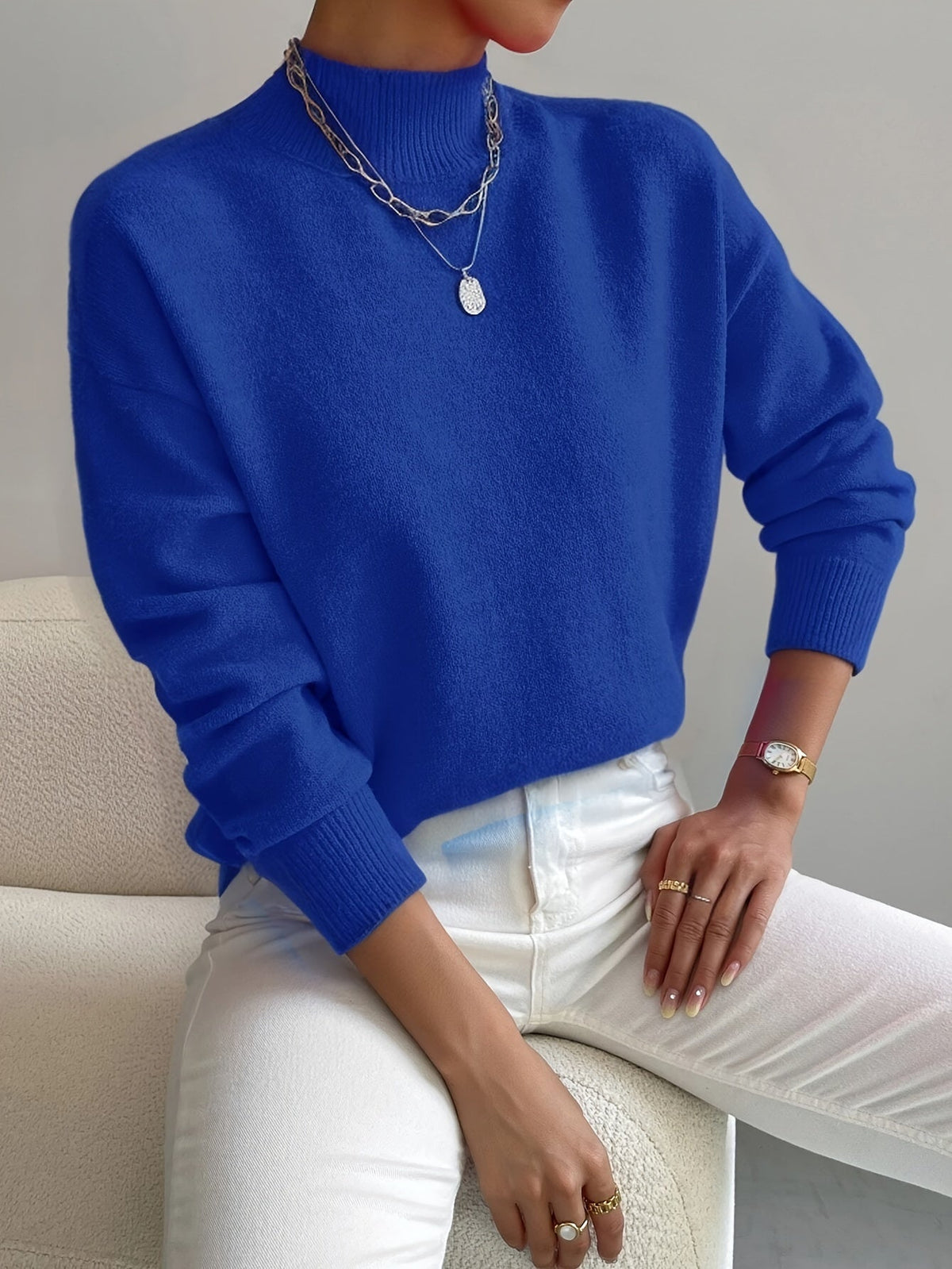 Kendra | Women’s Mock Neck Sweater with Ribbed Cuffs
