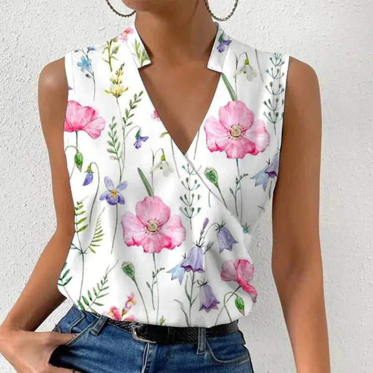 Kimara | Women’s Floral Sleeveless Blouse with V-Neck