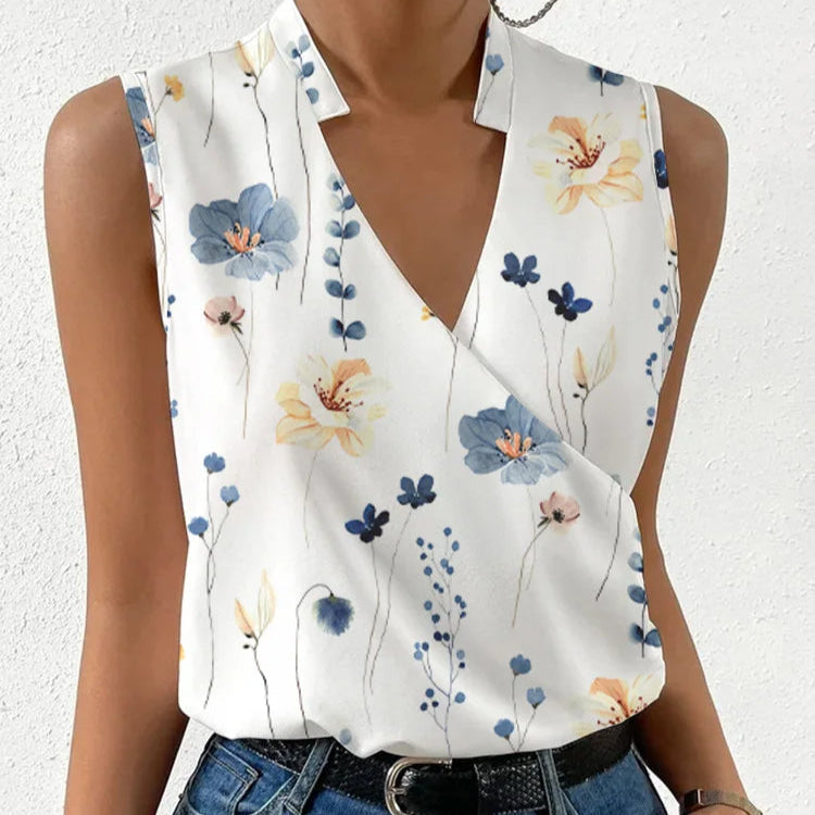 Kimara | Women’s Floral Sleeveless Blouse with V-Neck
