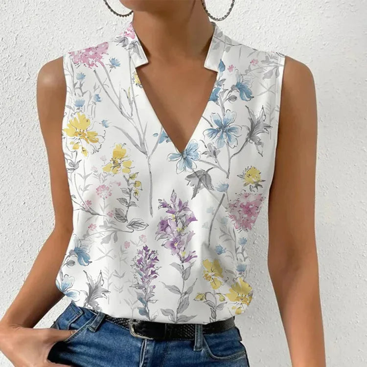 Kimara | Women’s Floral Sleeveless Blouse with V-Neck