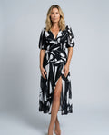Phoebe Harrison | V-Neck Puff Sleeve Pleated Midi Dress For Women