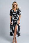 Phoebe Harrison | V-Neck Puff Sleeve Pleated Midi Dress For Women