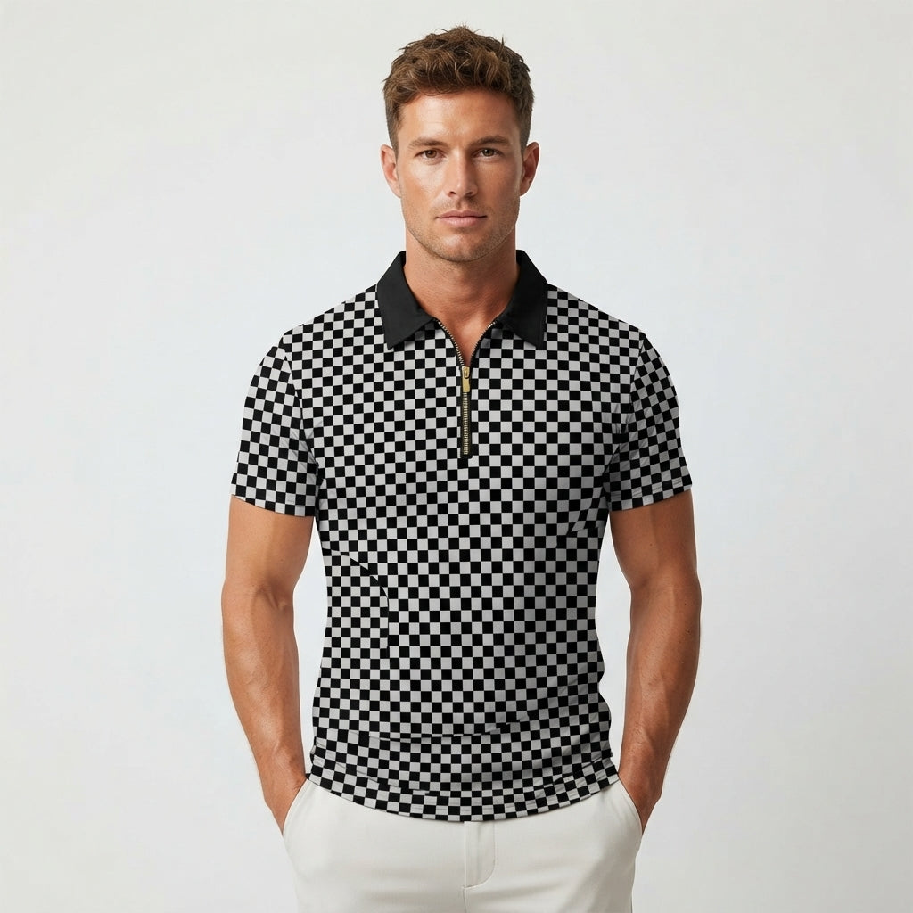 Lachlan Turner | Camo Print Zip Polo Shirt For Men