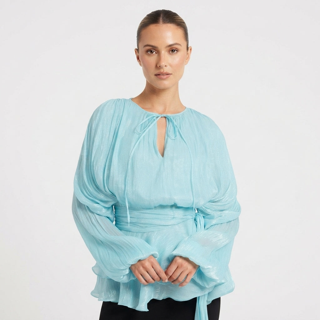 Lauren Murphy | Puff Sleeve Waist-Tie Mini Dress For Women