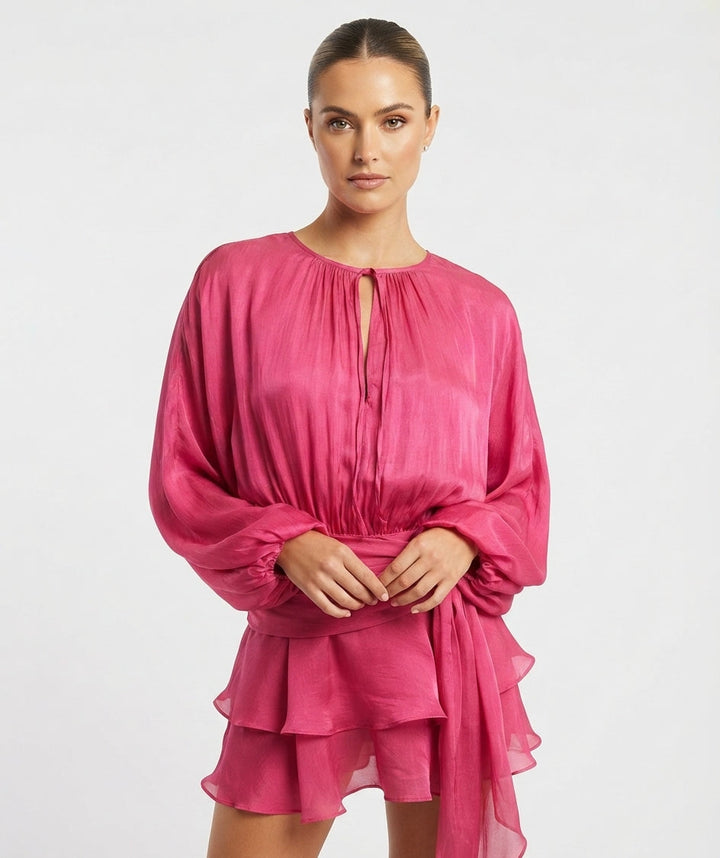 Lauren Murphy | Puff Sleeve Waist-Tie Mini Dress For Women