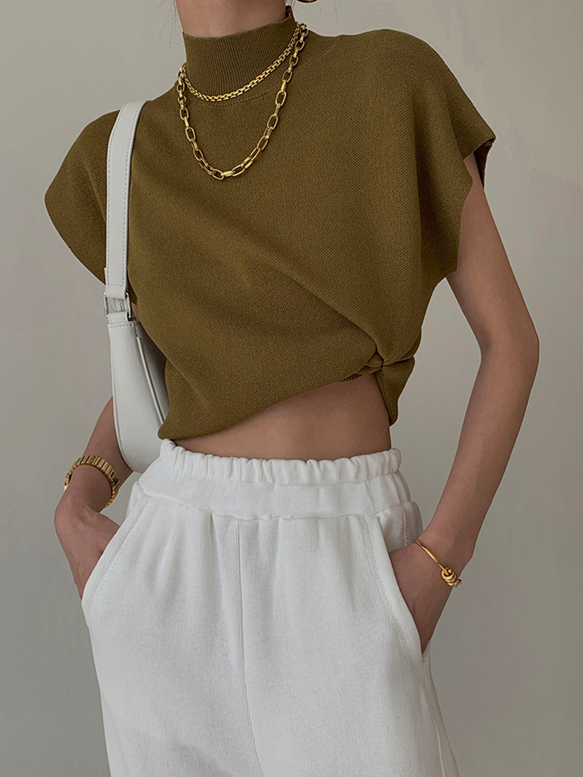 Mona | Women’s Mock Neck Knit Vest with Cap-Sleeve
