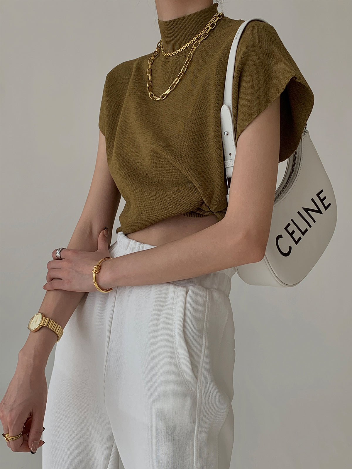 Mona | Women’s Mock Neck Knit Vest with Cap-Sleeve