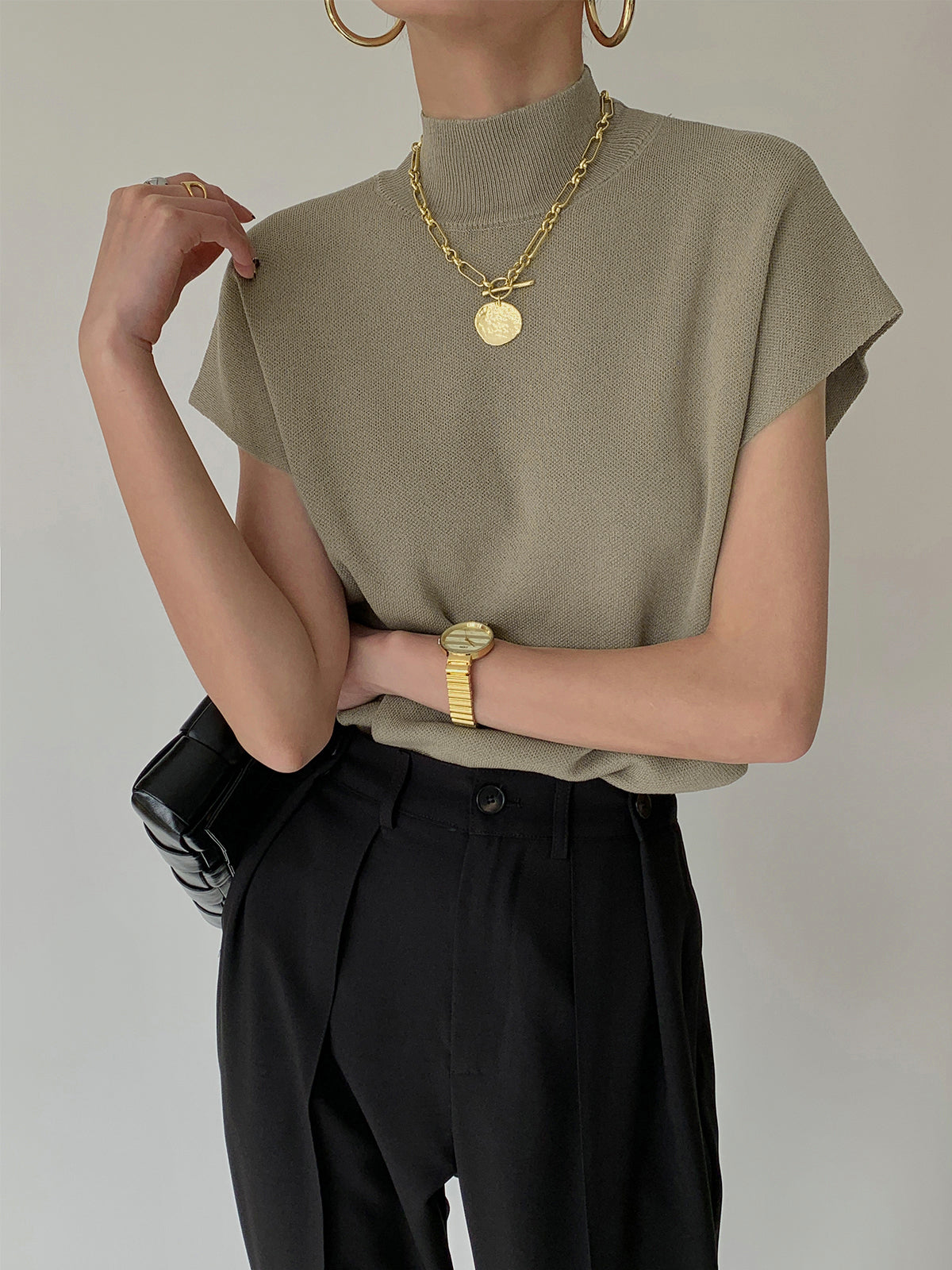 Mona | Women’s Mock Neck Knit Vest with Cap-Sleeve