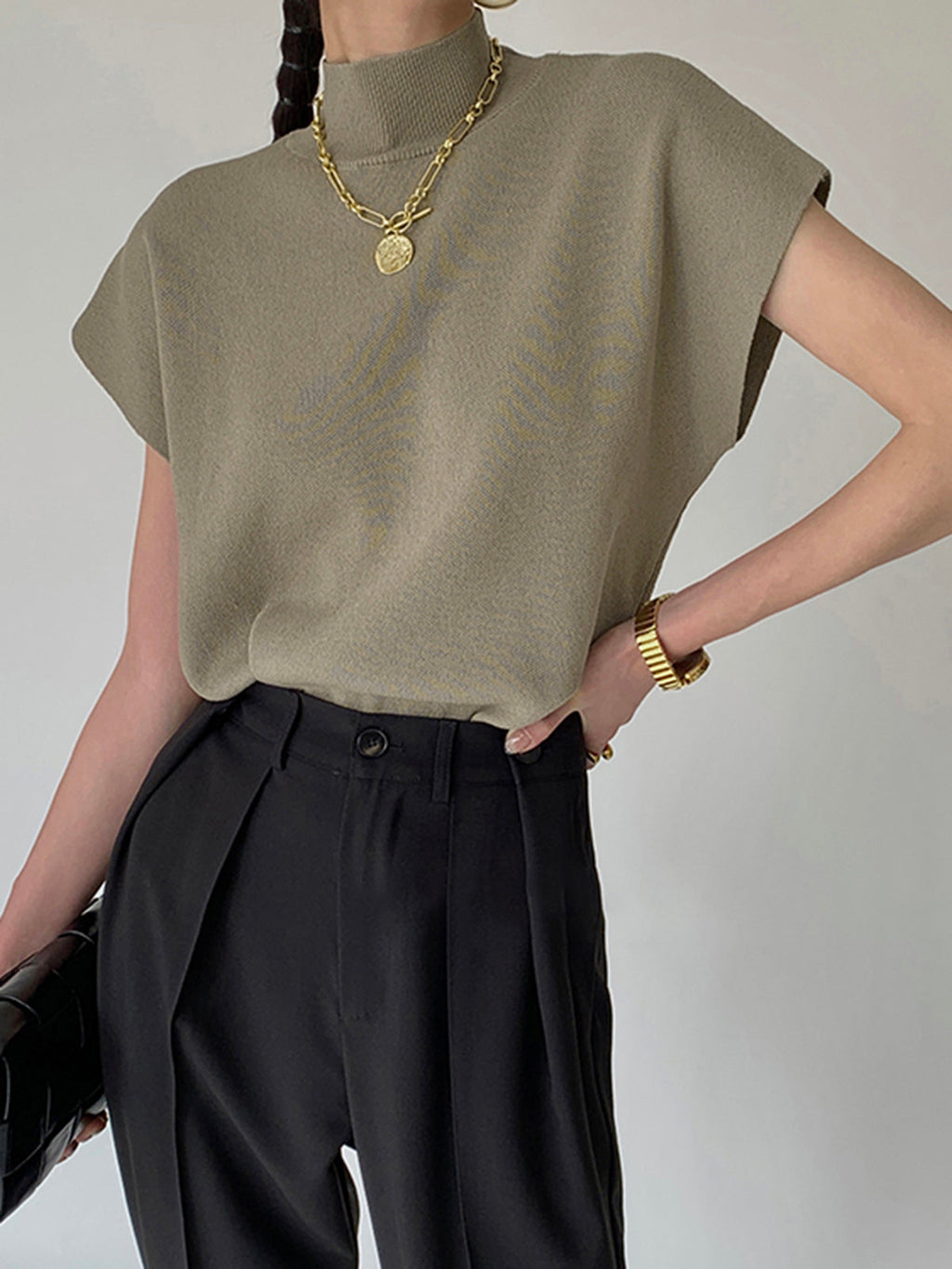 Mona | Women’s Mock Neck Knit Vest with Cap-Sleeve