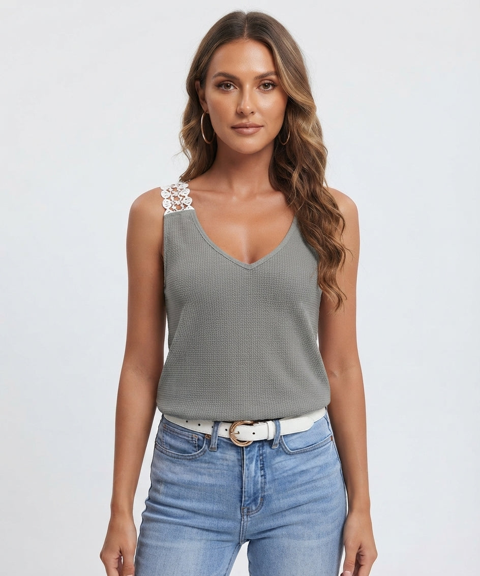 Lily Harris | Waffle Knit Lace-Trim Tank Top For Women