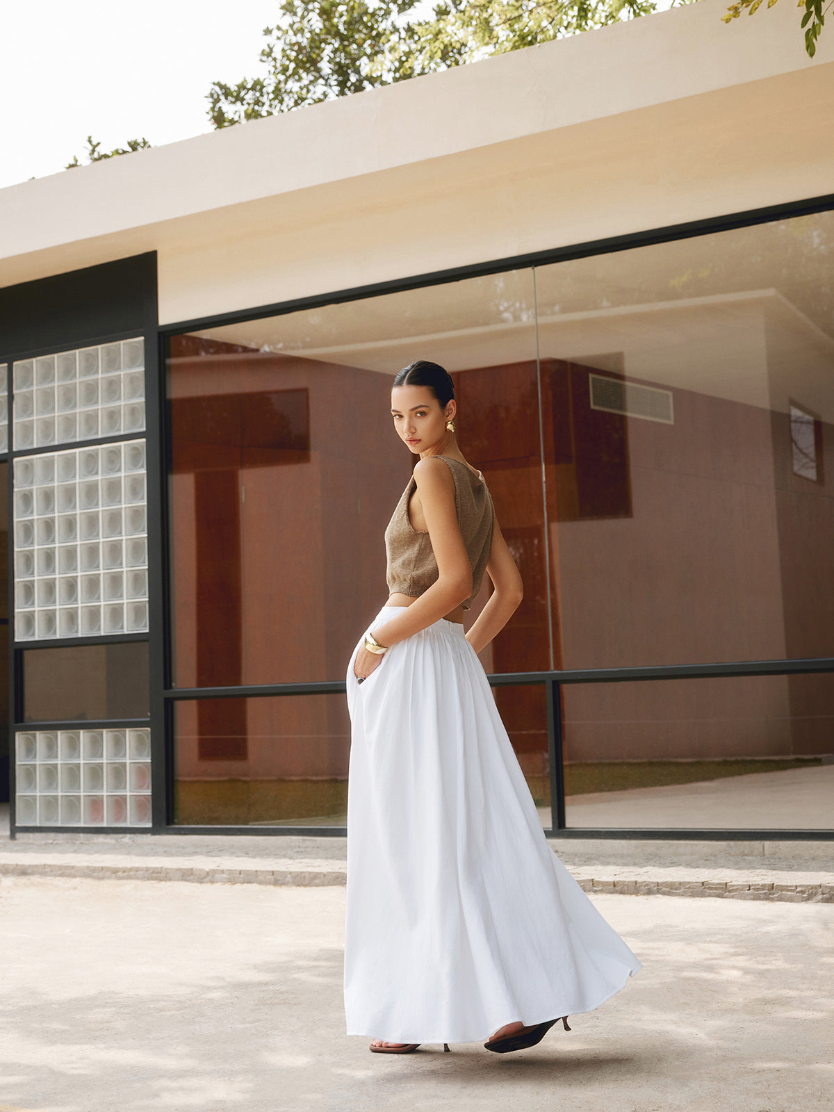 Nora | Women’s High Waist Maxi Skirt with Pleats
