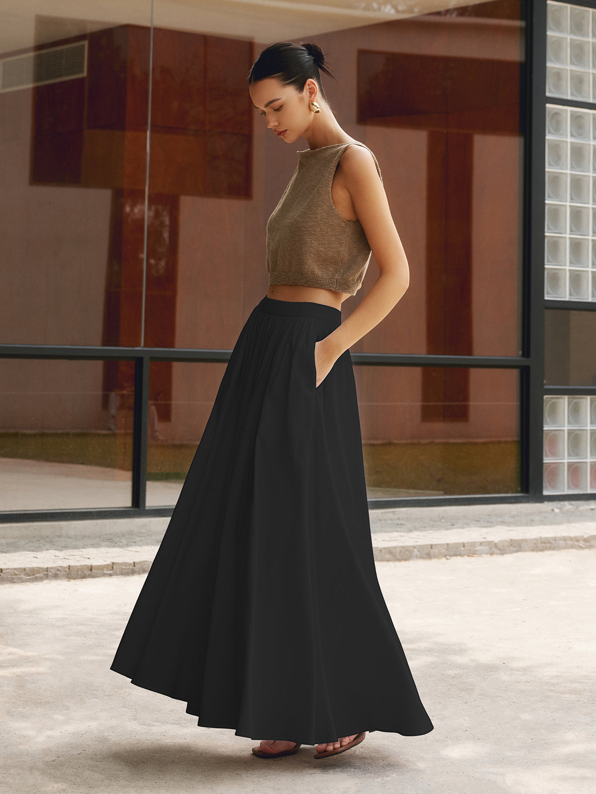 Nora | Women’s High Waist Maxi Skirt with Pleats
