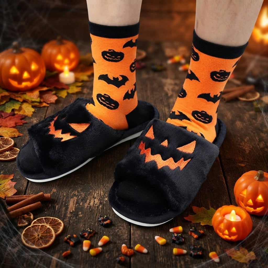 Little Boo | Pumpkin Halloween Slippers For Women