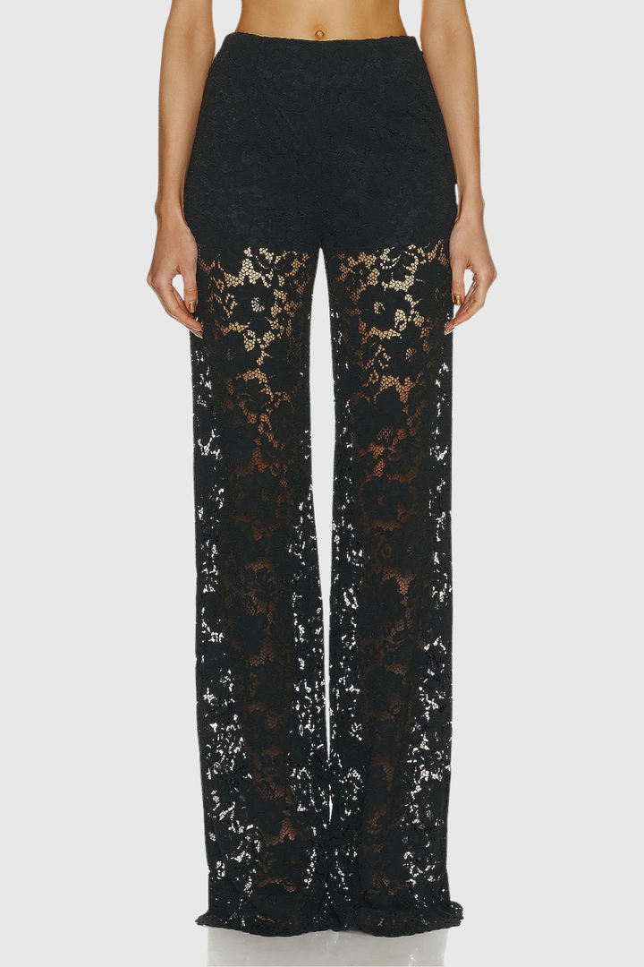 Long Sleeve Lace Blazer and Wide-Leg Trousers Two-Piece Suit Set