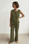 Sage | Women's Linen Sleeveless Top Wide Leg Pants Two-Piece Set
