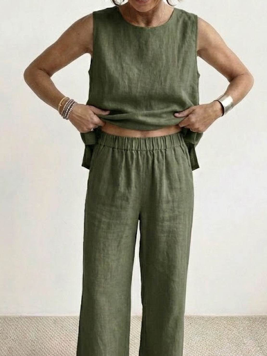 Sage | Women’s Sleeveless Top with Wide-Leg Pants Two-Piece