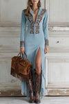 Lucienne | Women's Embroidered Long Sleeve Maxi Dress