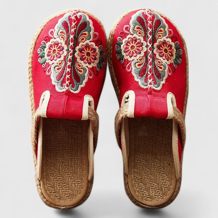 Lucinda | Women’s Floral Embroidered Flat Mules with Slip-On