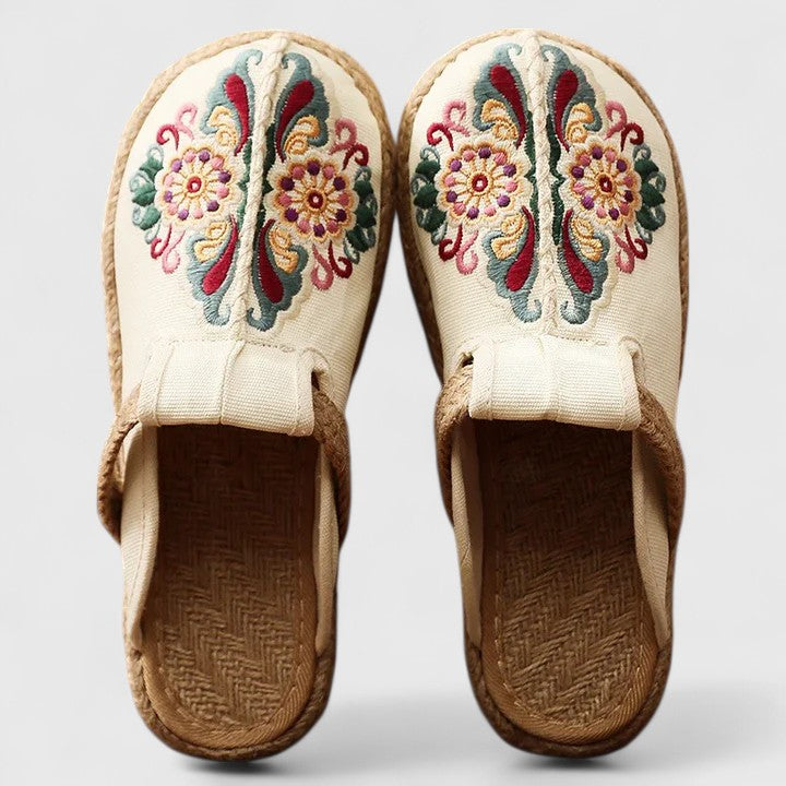 Lucinda | Women’s Floral Embroidered Flat Mules with Slip-On