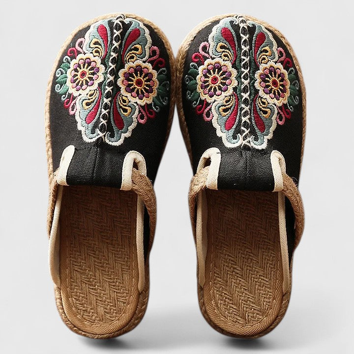 Lucinda | Women’s Floral Embroidered Flat Mules with Slip-On