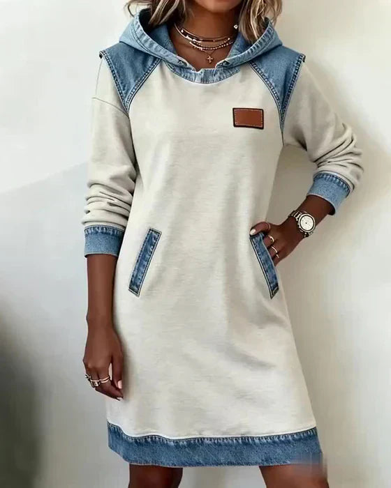 Lydia | Women’s Contrast Hooded Midi Dress with Pockets
