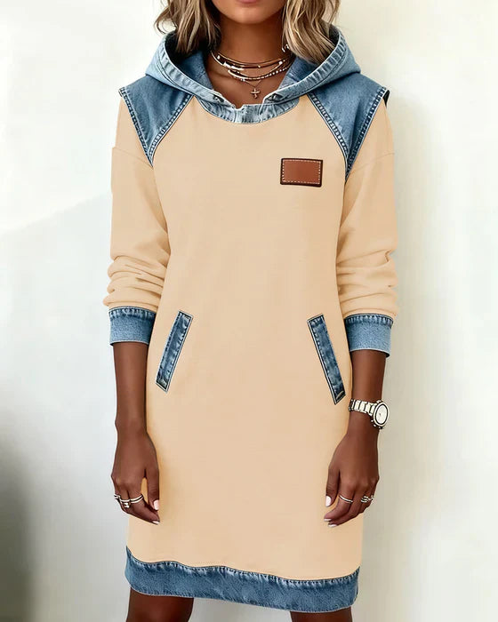 Lydia | Women’s Contrast Hooded Midi Dress with Pockets