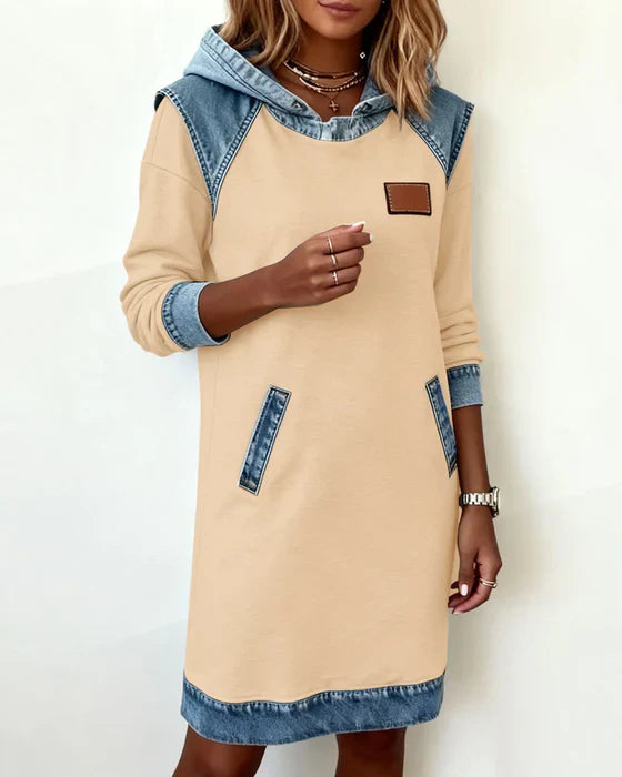 Lydia | Women’s Contrast Hooded Midi Dress with Pockets