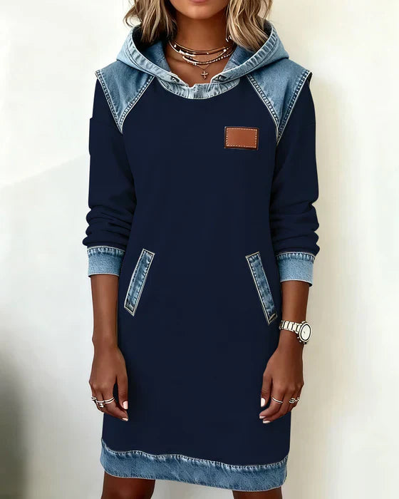 Lydia | Women’s Contrast Hooded Midi Dress with Pockets