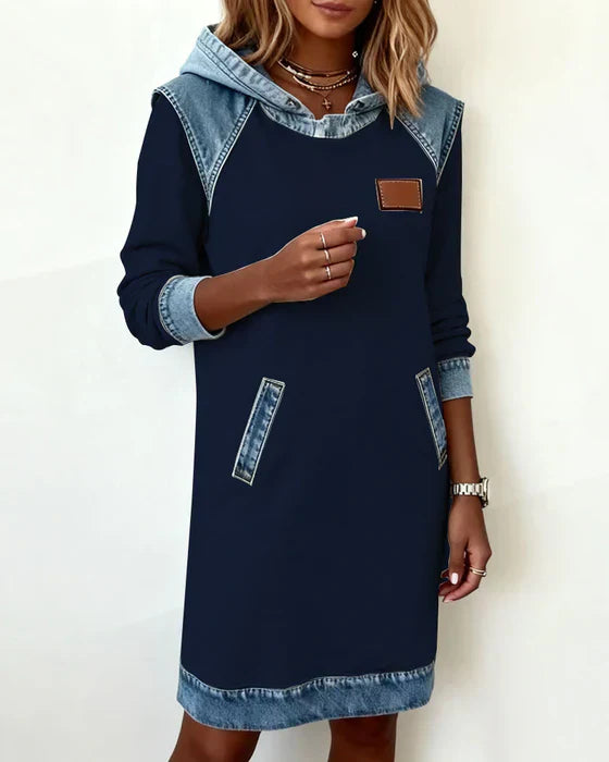 Lydia | Women’s Contrast Hooded Midi Dress with Pockets