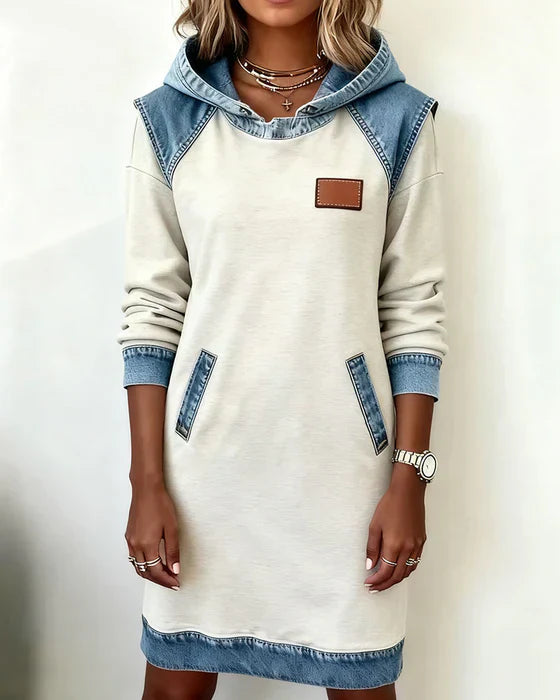 Lydia | Women’s Contrast Hooded Midi Dress with Pockets
