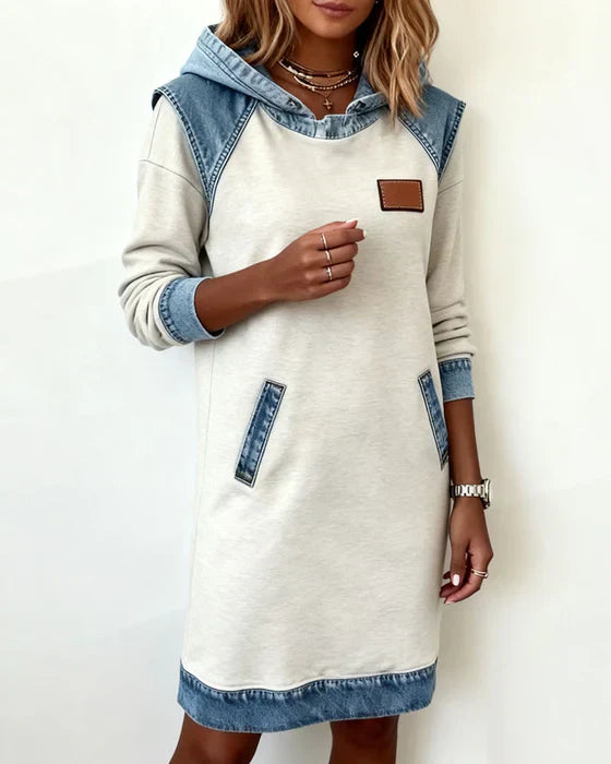 Lydia | Women’s Contrast Hooded Midi Dress with Pockets