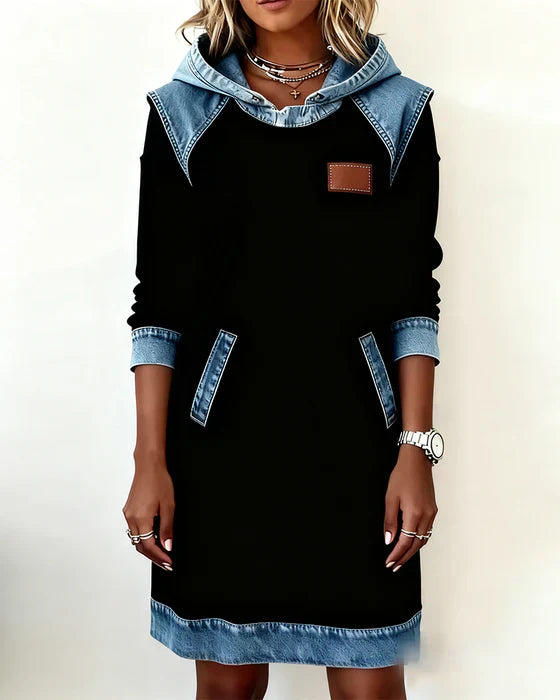 Lydia | Women’s Contrast Hooded Midi Dress with Pockets