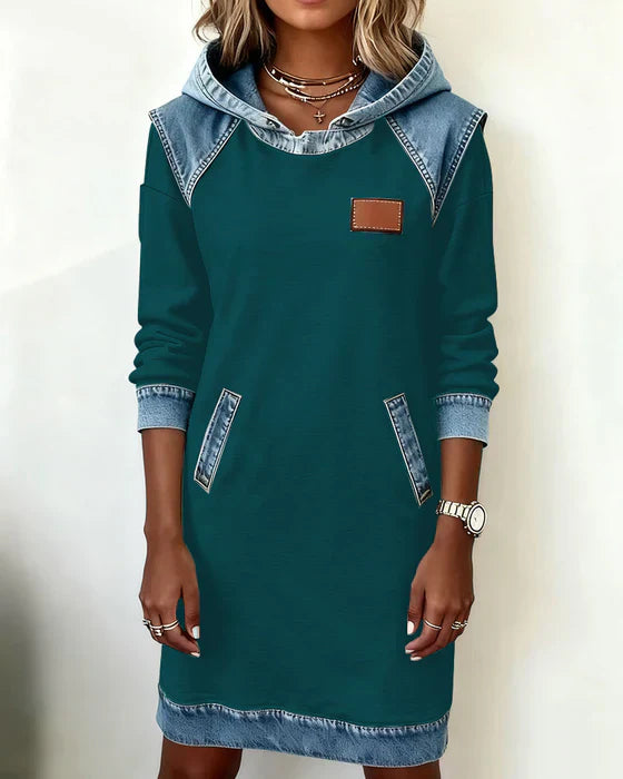 Lydia | Women’s Contrast Hooded Midi Dress with Pockets