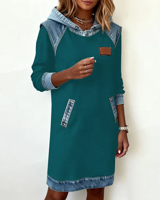 Lydia | Women’s Contrast Hooded Midi Dress with Pockets