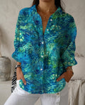 Lysithia | Women’s Peacock Print Shirt with Button Front