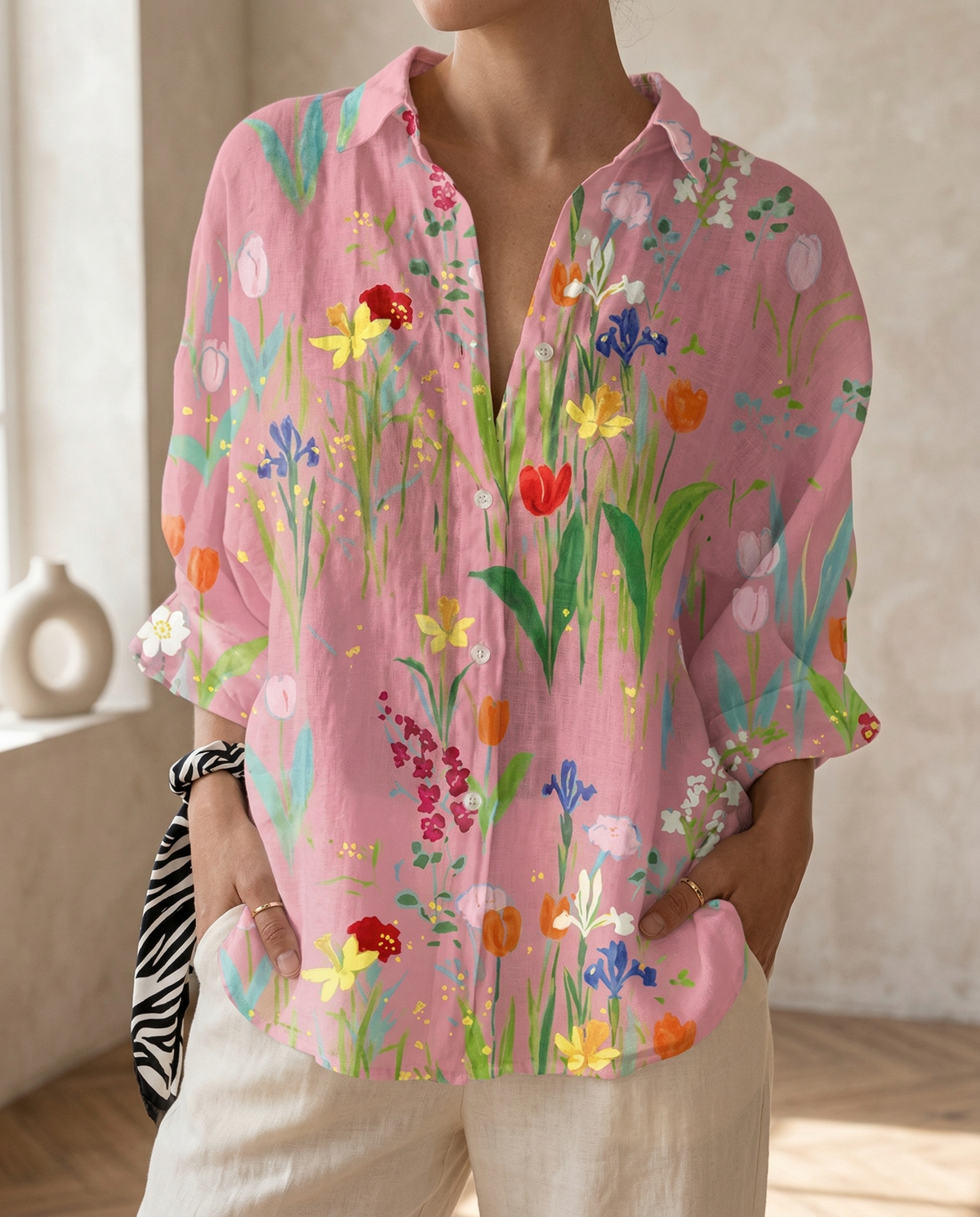 Lysithia | Women’s Peacock Print Shirt with Button Front