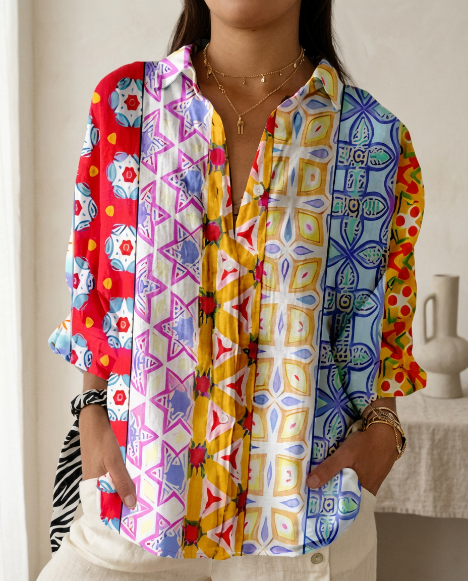 Lysithia | Women’s Peacock Print Shirt with Button Front