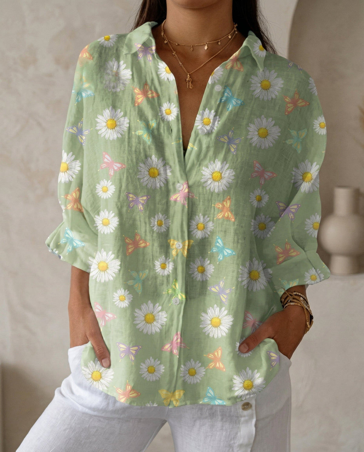 Lysithia | Women’s Peacock Print Shirt with Button Front