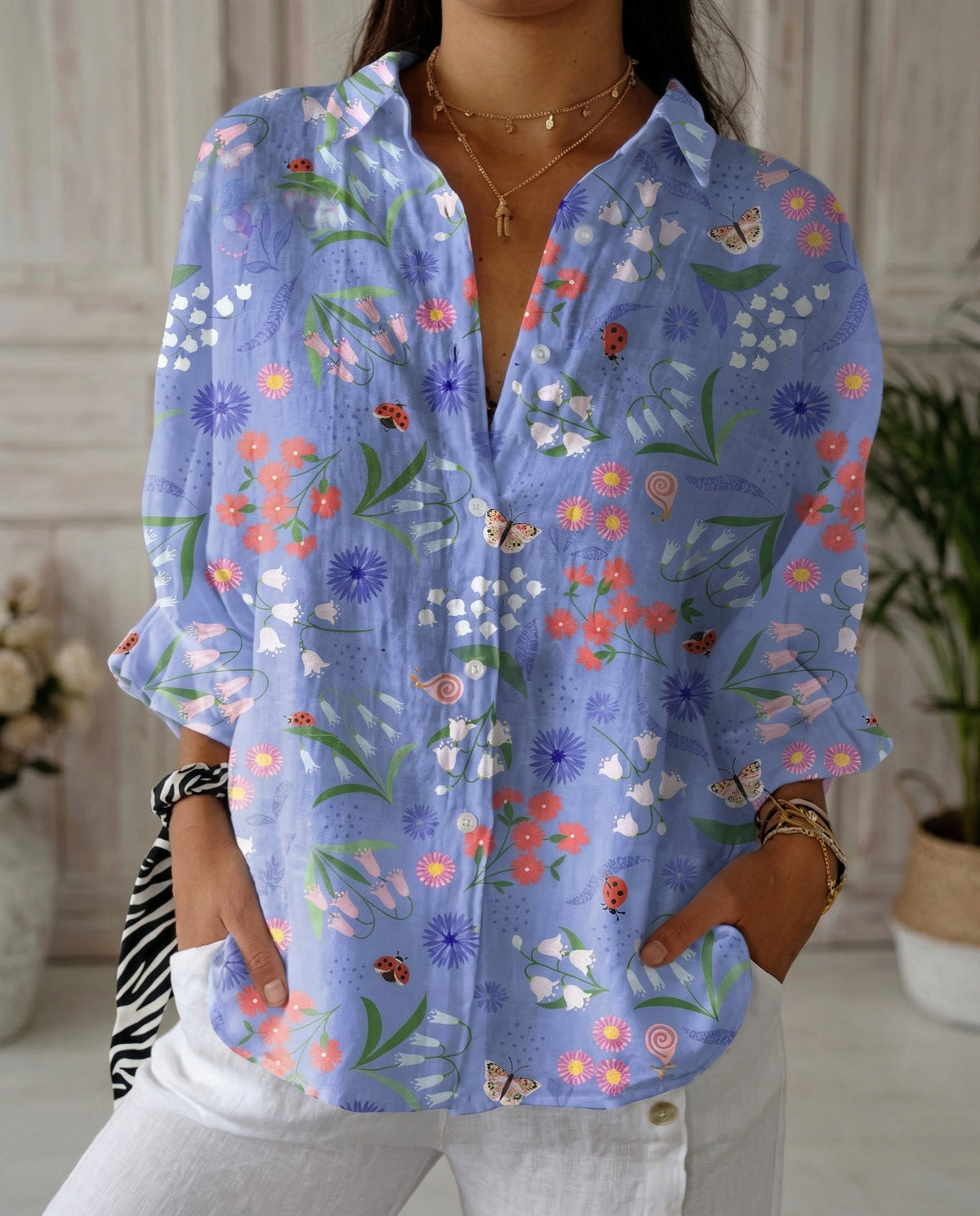 Lysithia | Women’s Peacock Print Shirt with Button Front
