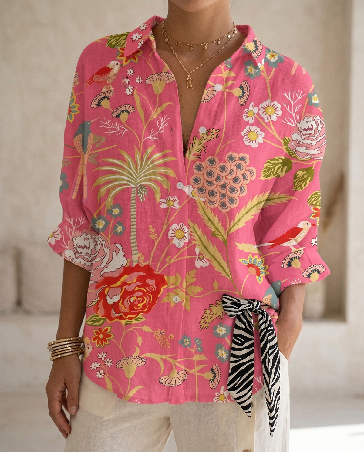 Lysithia | Women’s Peacock Print Shirt with Button Front